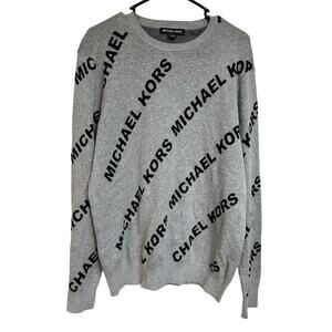 Designer Michael Kors Knit Sweater Crew Neck Long Sleeve Spellout EUC Men Size M